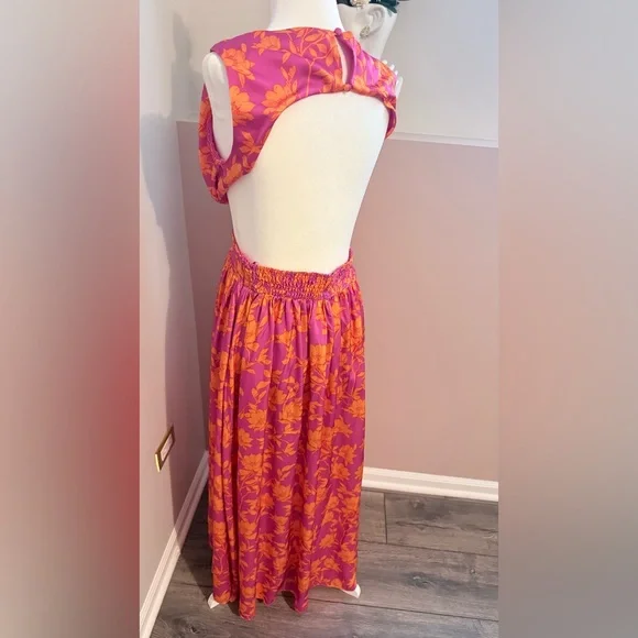 Hello Molly Women’s Size 6 (Medium) Pink and Orange Floral Summer Midi Dress - Picture 8 of 9
